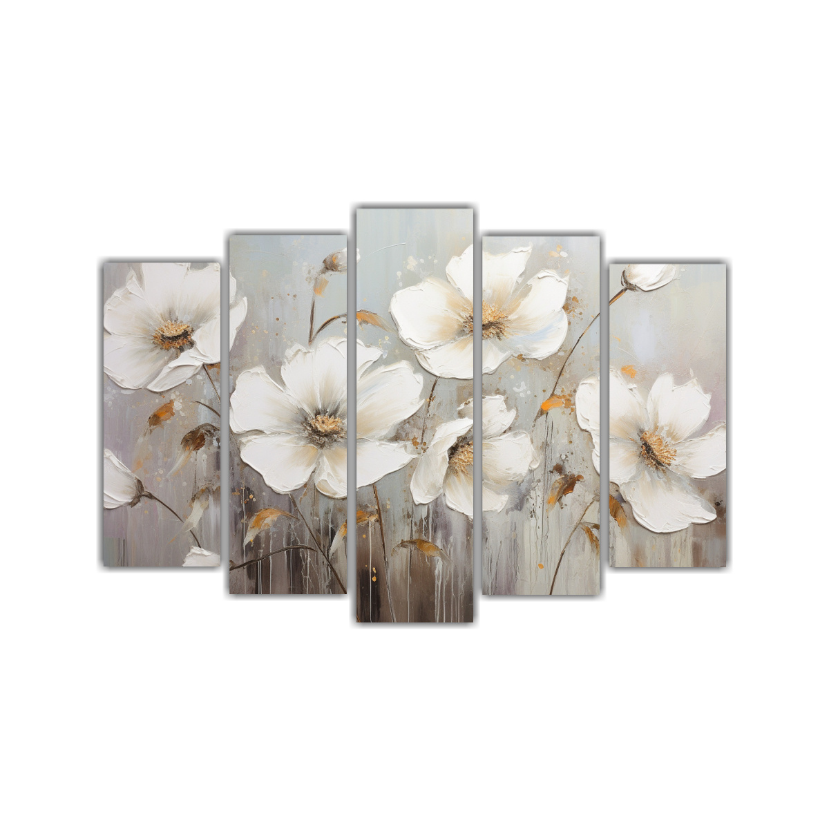 PINTURA FLORAL EN LIENZO BLANCO Y PLATA PARA 100X65 CM - 1