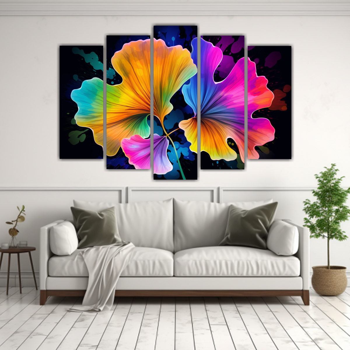 PINTURAS BASTIDOR: CINCO TELAS CALIDEZ HOJAS 225X150 CM - 2