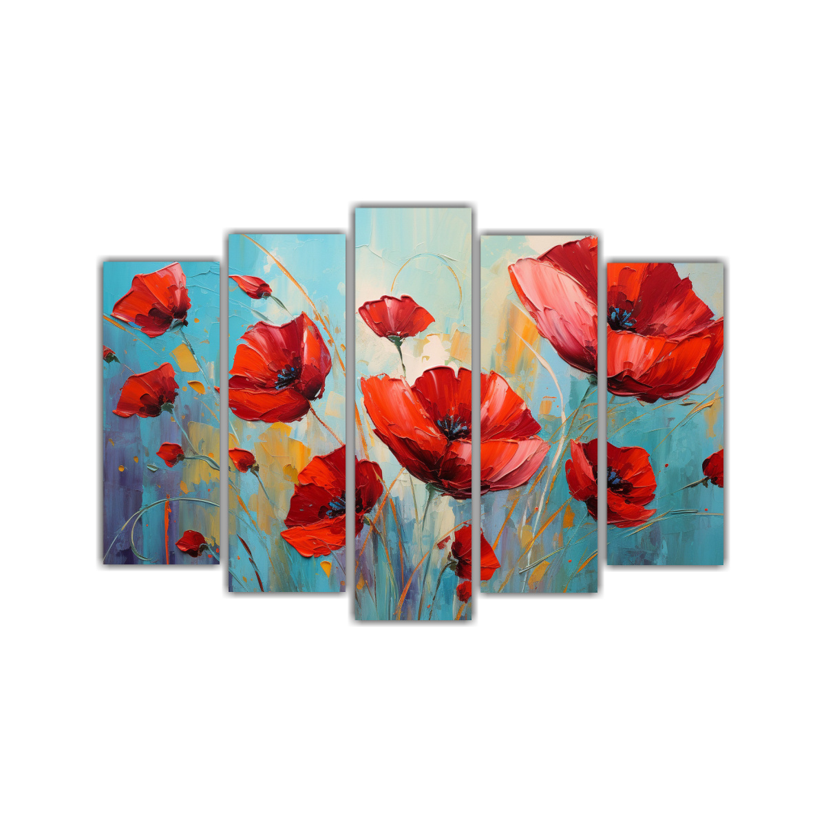 PINTURA DE FLORES EN TONOS ROJO Y TURQUESA SOBRE 125X75 CM - 1