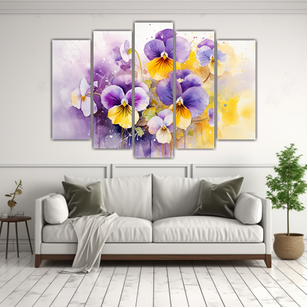 PINTURA ABSTRACTA DE VIOLETAS AMARILLAS Y ROSAS 100X65 CM - 2