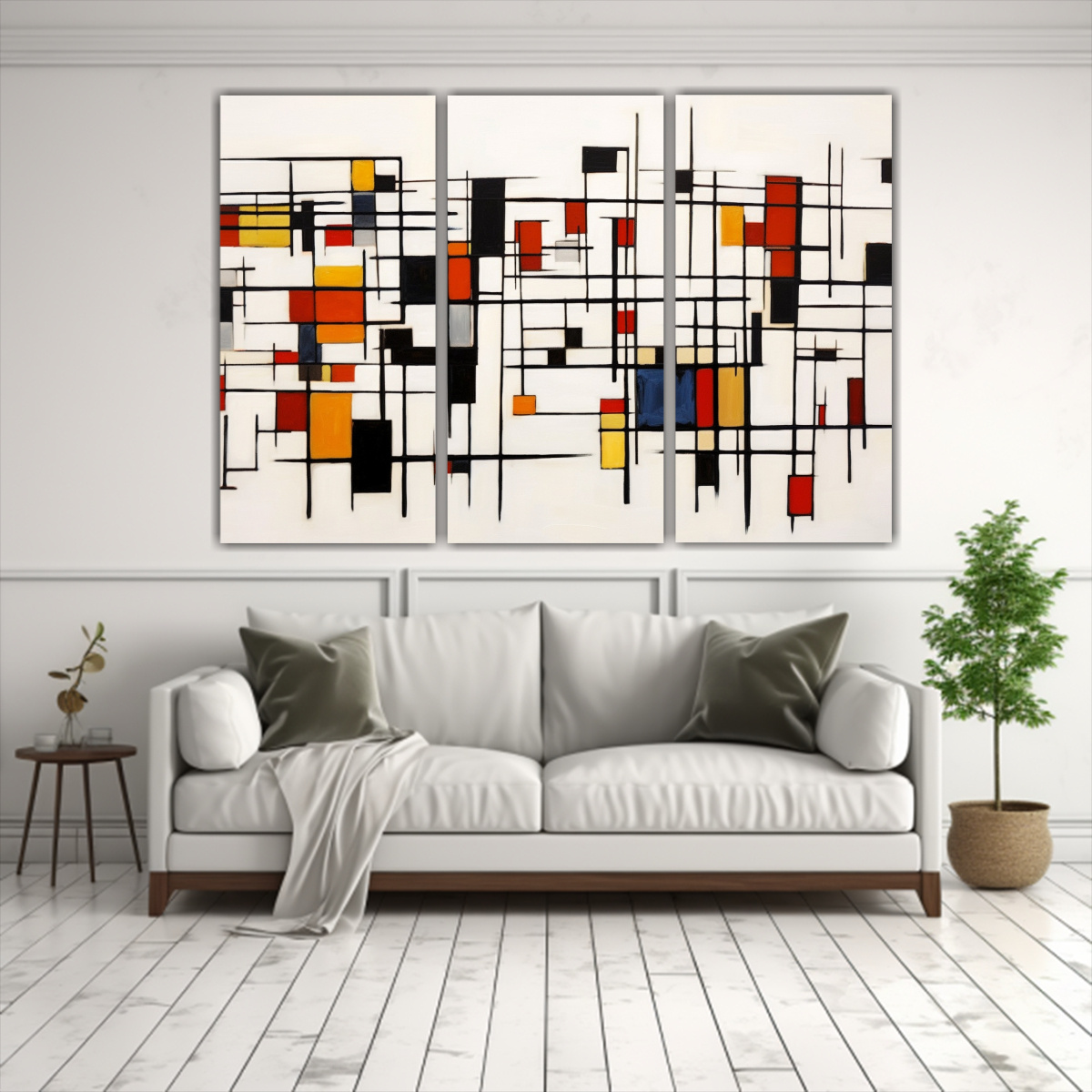 PINTURAS ABSTRACTAS EN LIENZO BLANCO CON LÍNEAS 60X40 CM - 2