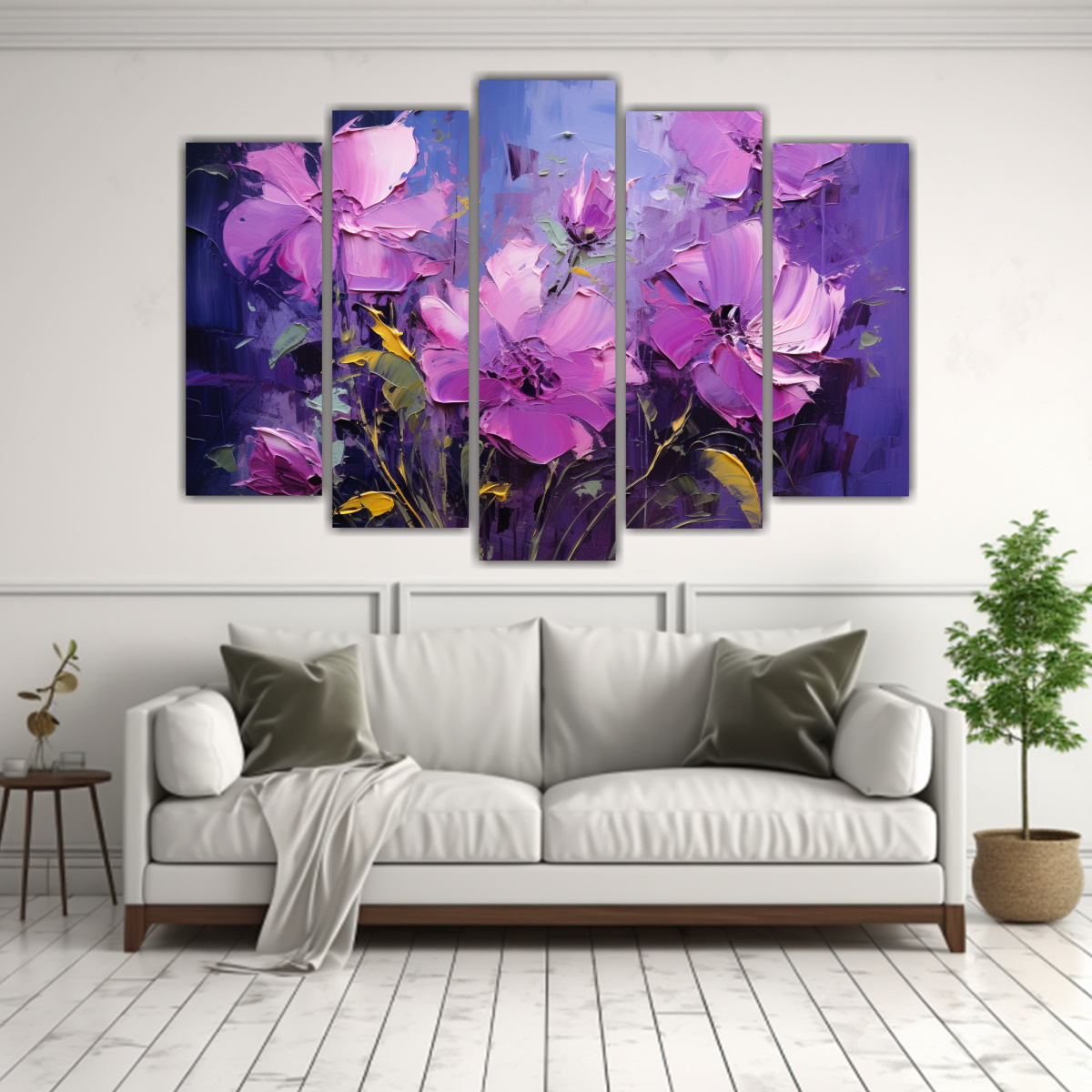 PINTURA DE FLORES PÚRPURAS Y MAGENTAS SOBRE 100X65 CM - 2