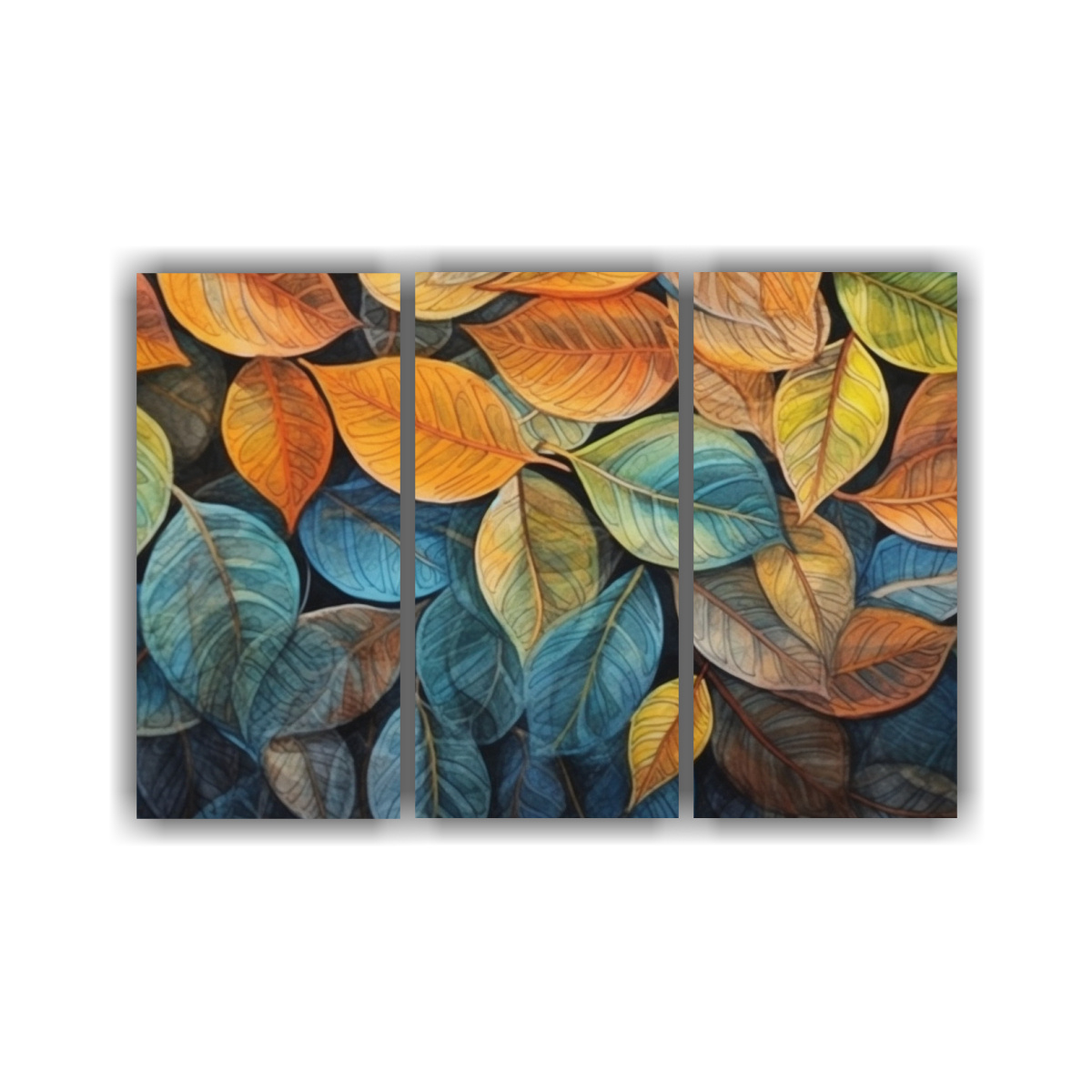 PINTURAS DE TELA CON HOJAS DE OTOÑO EN ACUARELA: 75X50 CM - 1