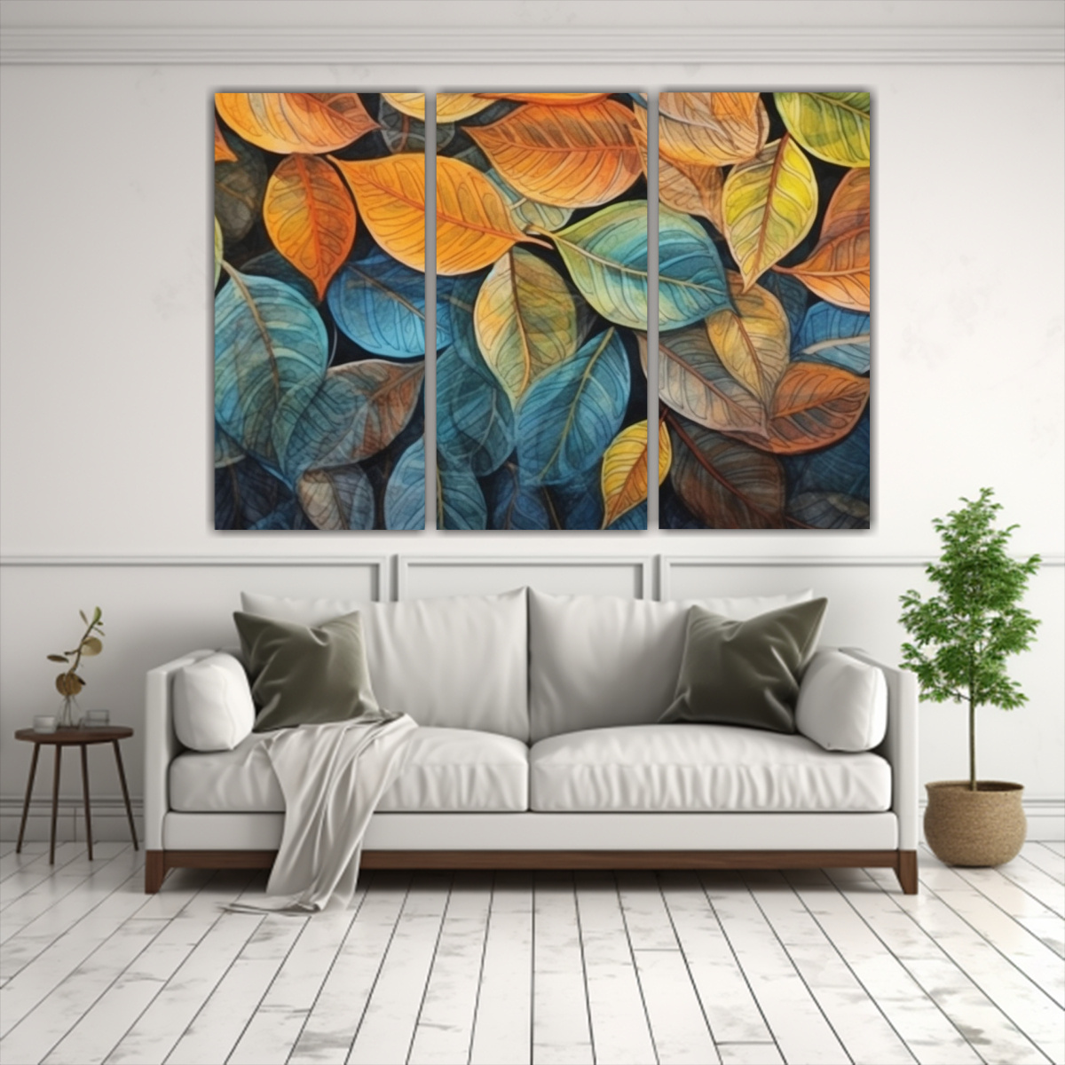 PINTURAS DE TELA CON HOJAS DE OTOÑO EN ACUARELA: 75X50 CM - 2