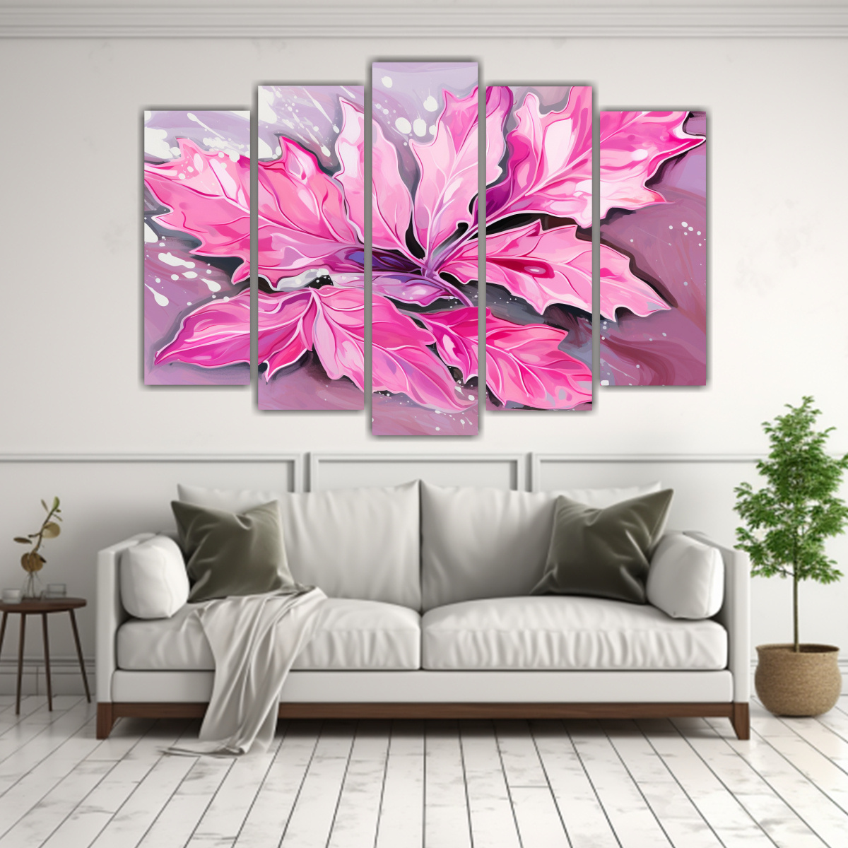 CONJUNTO 5 CUADROS INSPIRACIÓN HOJAS DE ACEBO EN 125X75 CM - 2