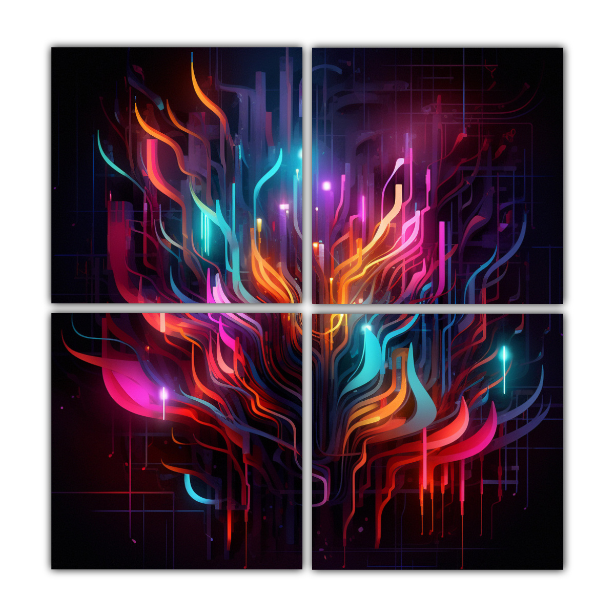 PINTURAS ABSTRACTAS DE ARTE EN NEÓN: CUATRO 80X80 CM - 1