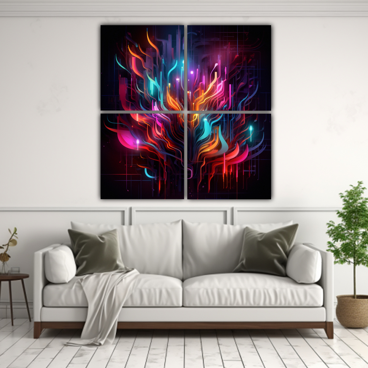 PINTURAS ABSTRACTAS DE ARTE EN NEÓN: CUATRO 80X80 CM - 2