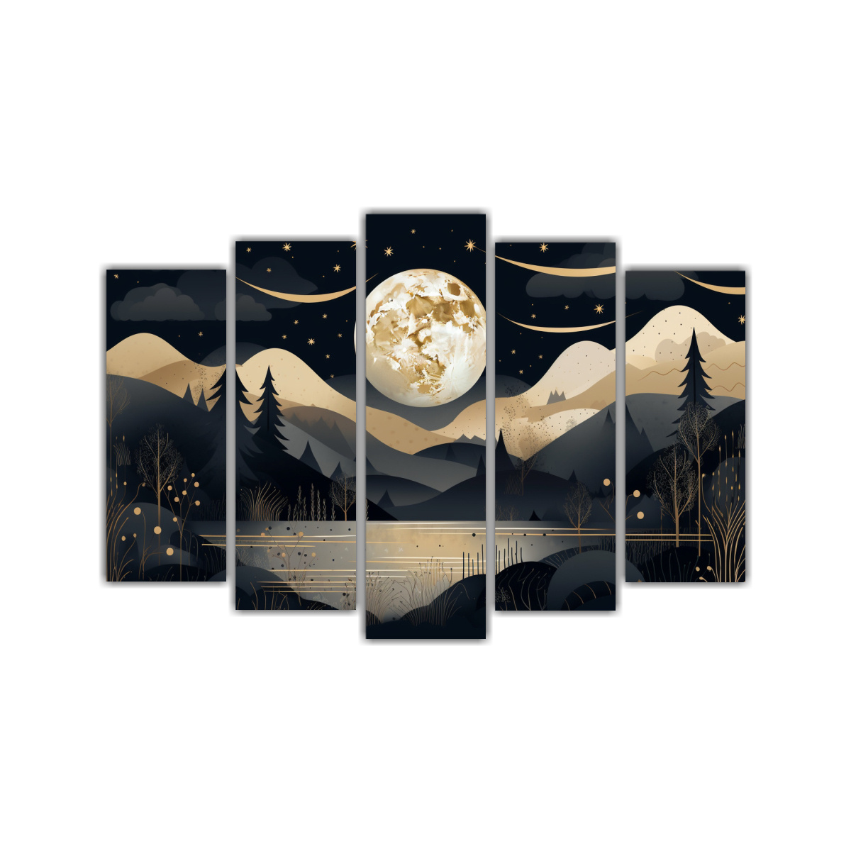 PINTURAS DE PAISAJE NOCTURNO CON LUNA EN IMPACTO 225X150 CM - 1