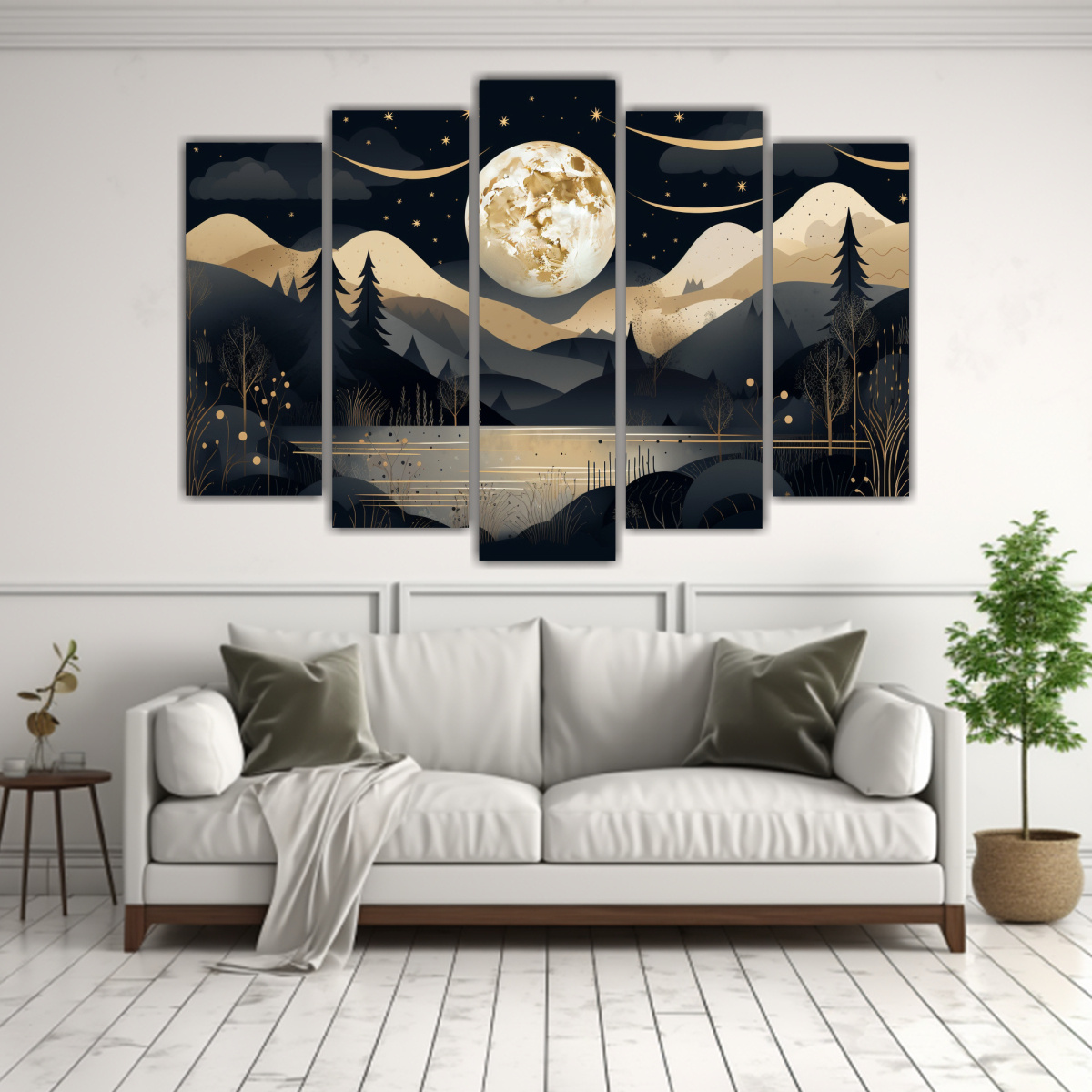 PINTURAS DE PAISAJE NOCTURNO CON LUNA EN IMPACTO 225X150 CM - 2