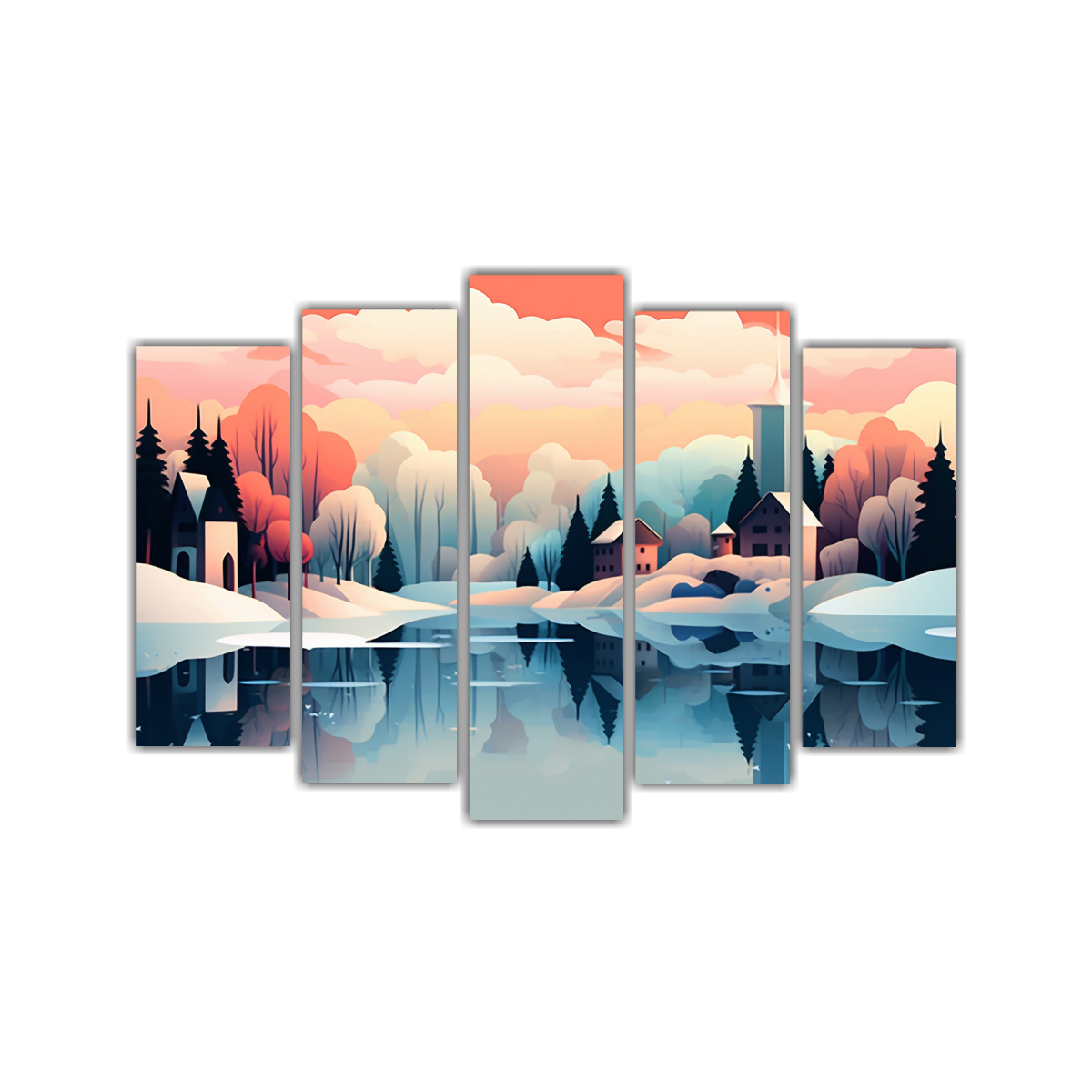 CUADROS PARA BAÑO: PUEBLO NEVADO JUNTO AL LAGO 125X75 CM - 1