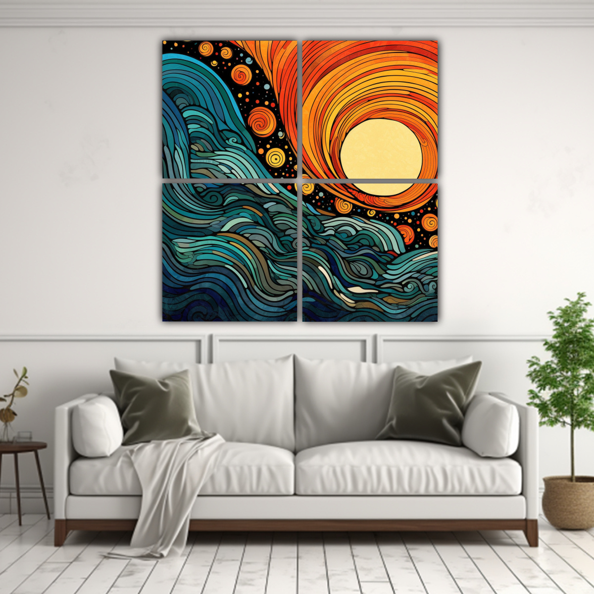 CUADRIPTICO IMPRESO ARTE BOHO ESTILO ONDULADO 100X100 CM - 2