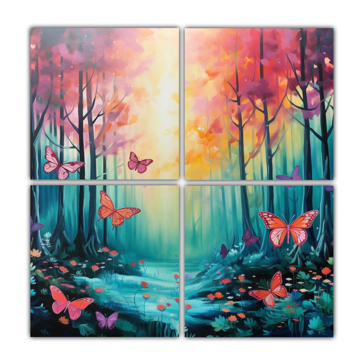 CUADRO MODERNO CON MARIPOSAS EN UN HERMOSO BOSQUE 60X60 CM - 1
