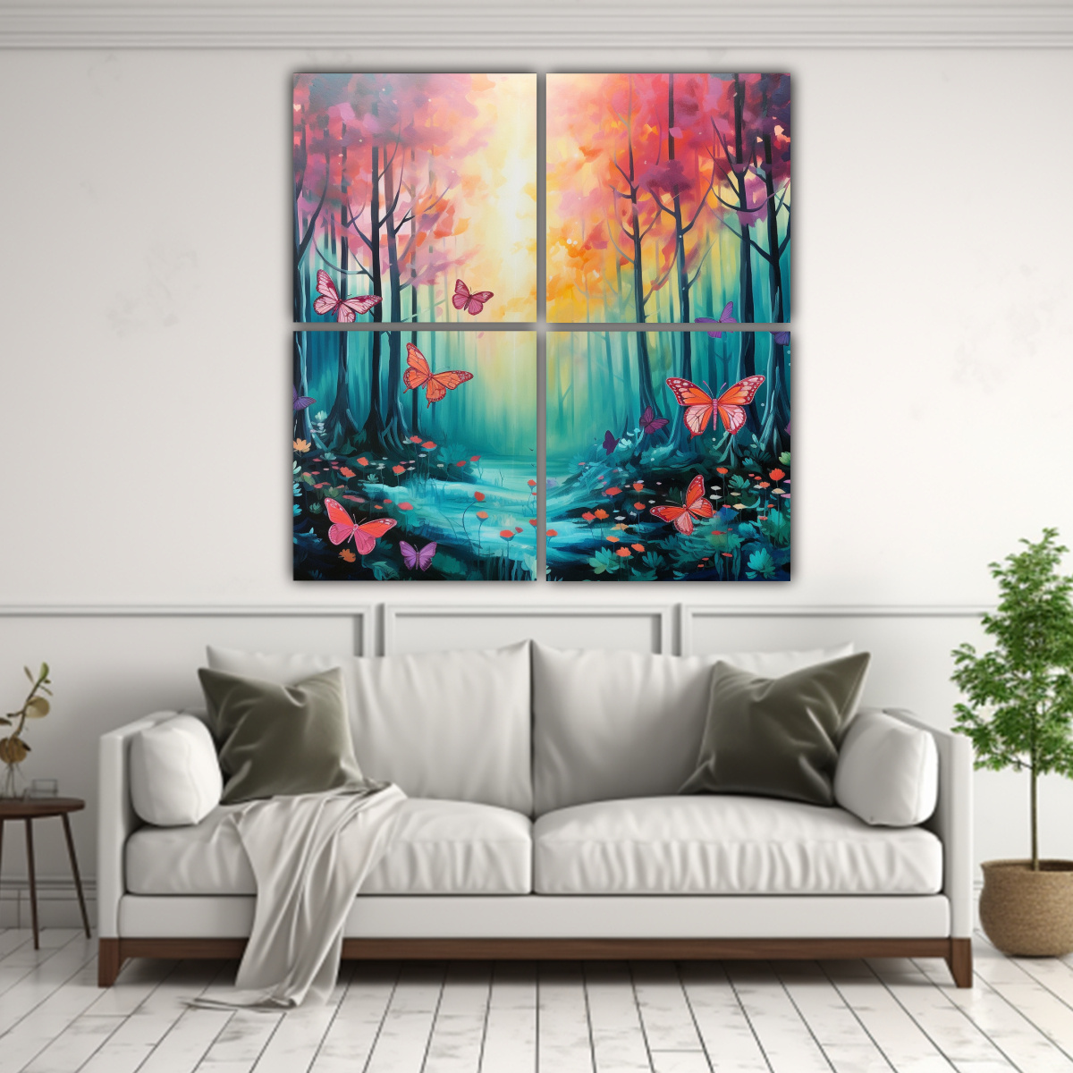 CUADRO MODERNO CON MARIPOSAS EN UN HERMOSO BOSQUE 60X60 CM - 2