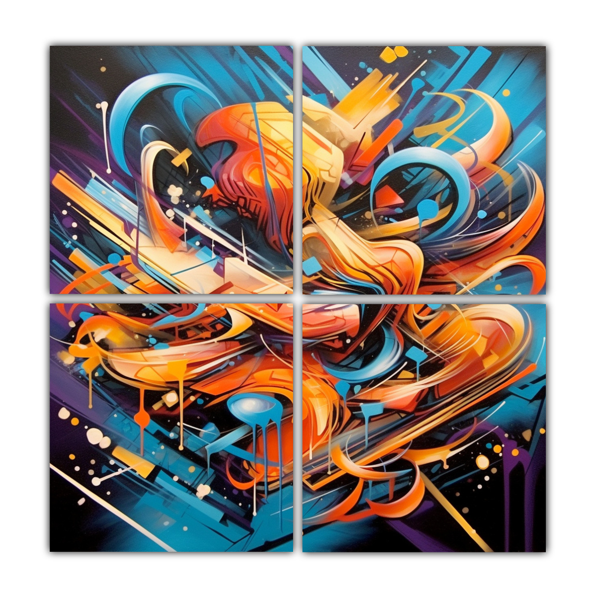 CUATRO TELAS EN BASTIDOR ARTE CALLEJERO ESTILO 80X80 CM - 1