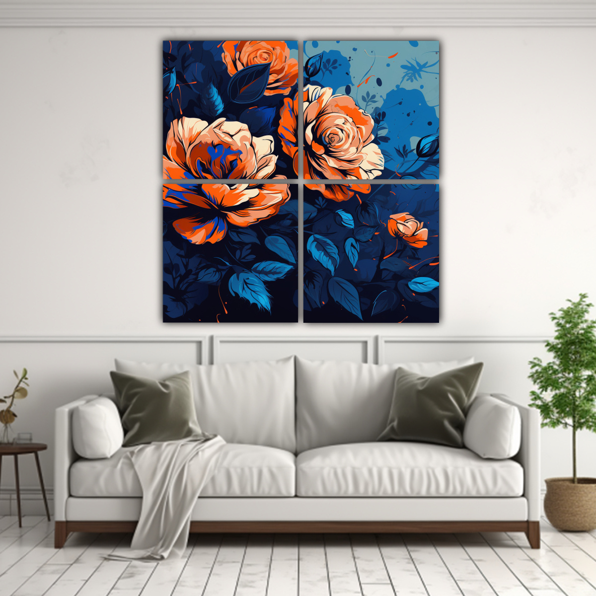 CUADROS DIBUJO ARMONIA EN NARANJA Y AZUL 80X80 CM - 2