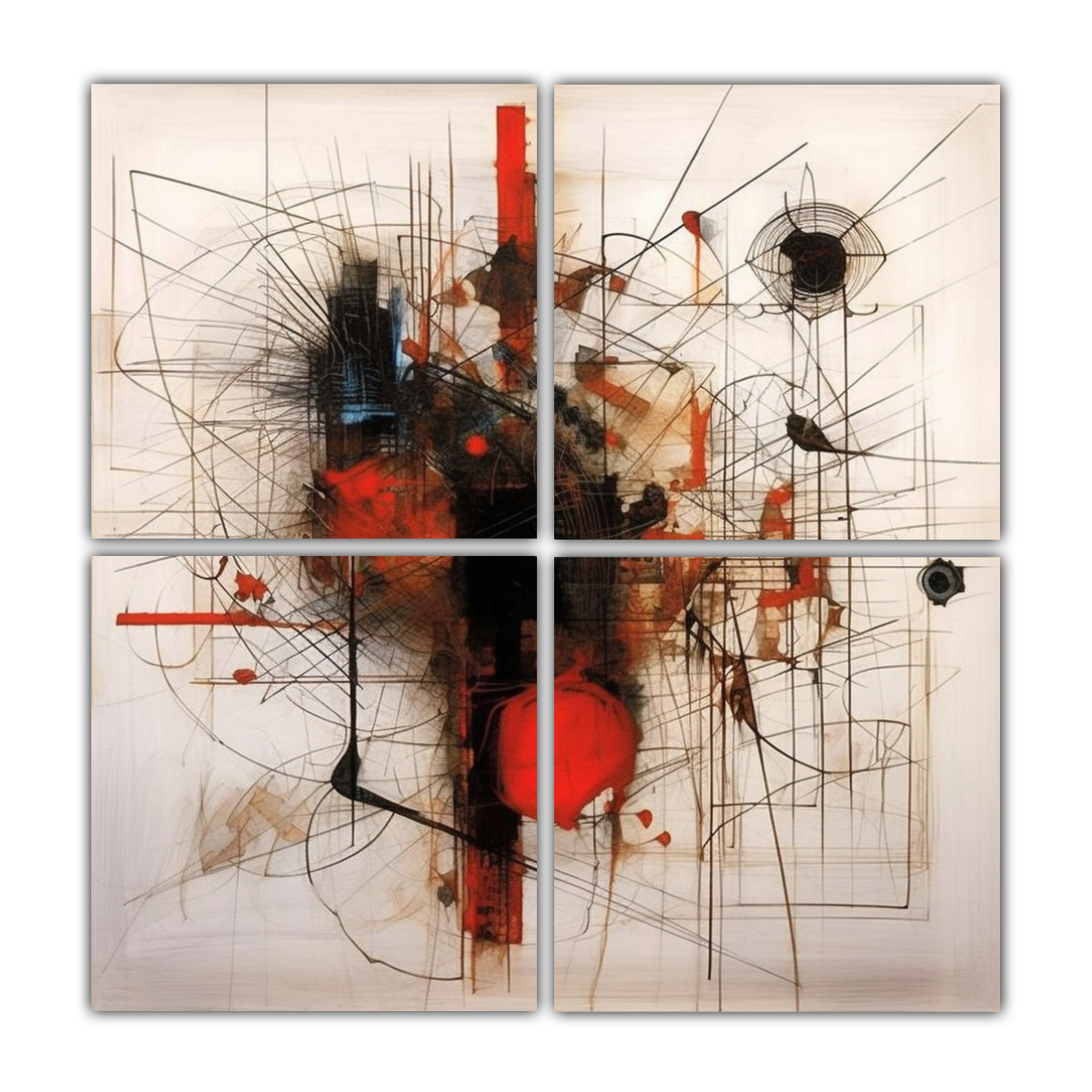 CUADRO ABSTRACTO CON LÍNEA ROJA Y PROTAGONISMO. 80X80 CM - 1