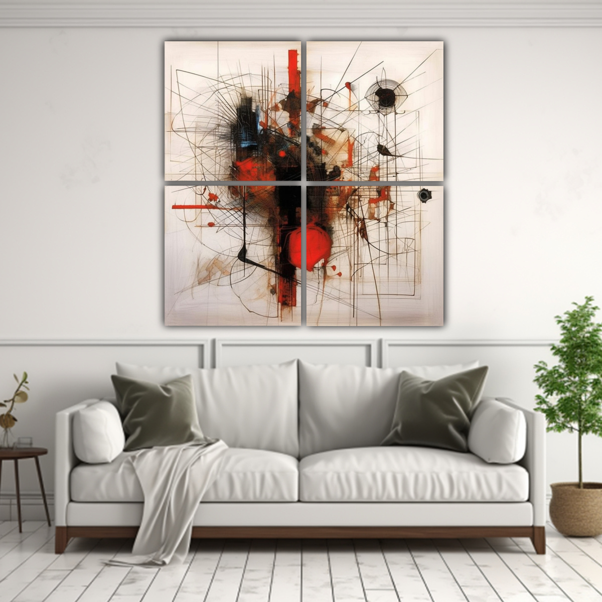 CUADRO ABSTRACTO CON LÍNEA ROJA Y PROTAGONISMO. 80X80 CM - 2