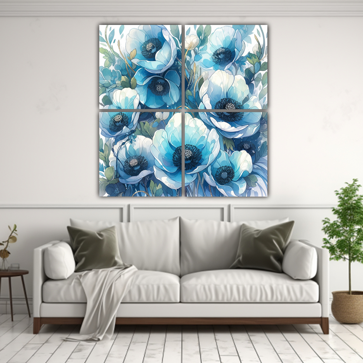 CUATRO TELAS EN BASTIDOR MODERNO TURQUESA Y AZUL 80X80 CM - 2