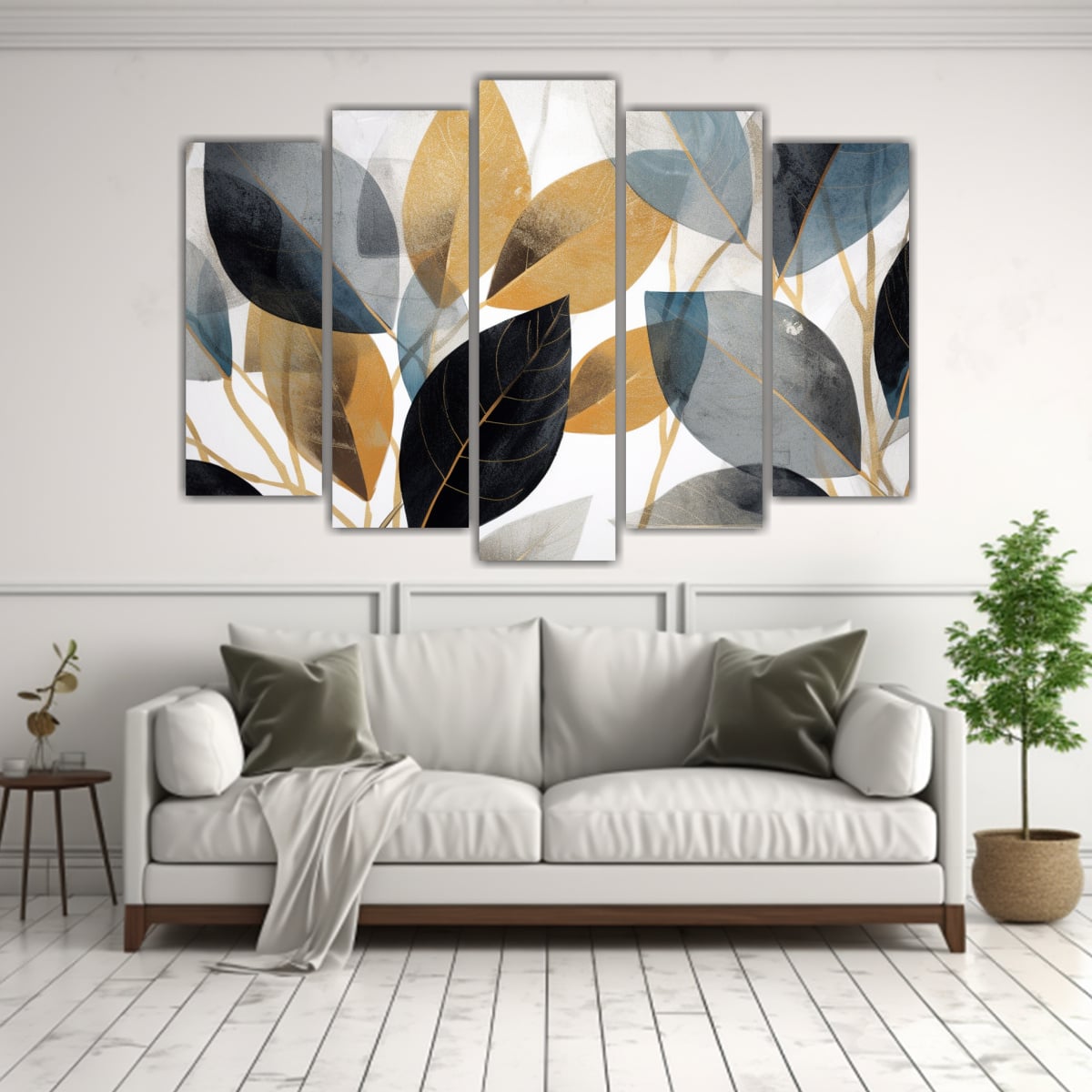 CUADRO DE PARED INSPIRADOR CON HOJAS RETRO GRIS Y 225X150 CM - 2