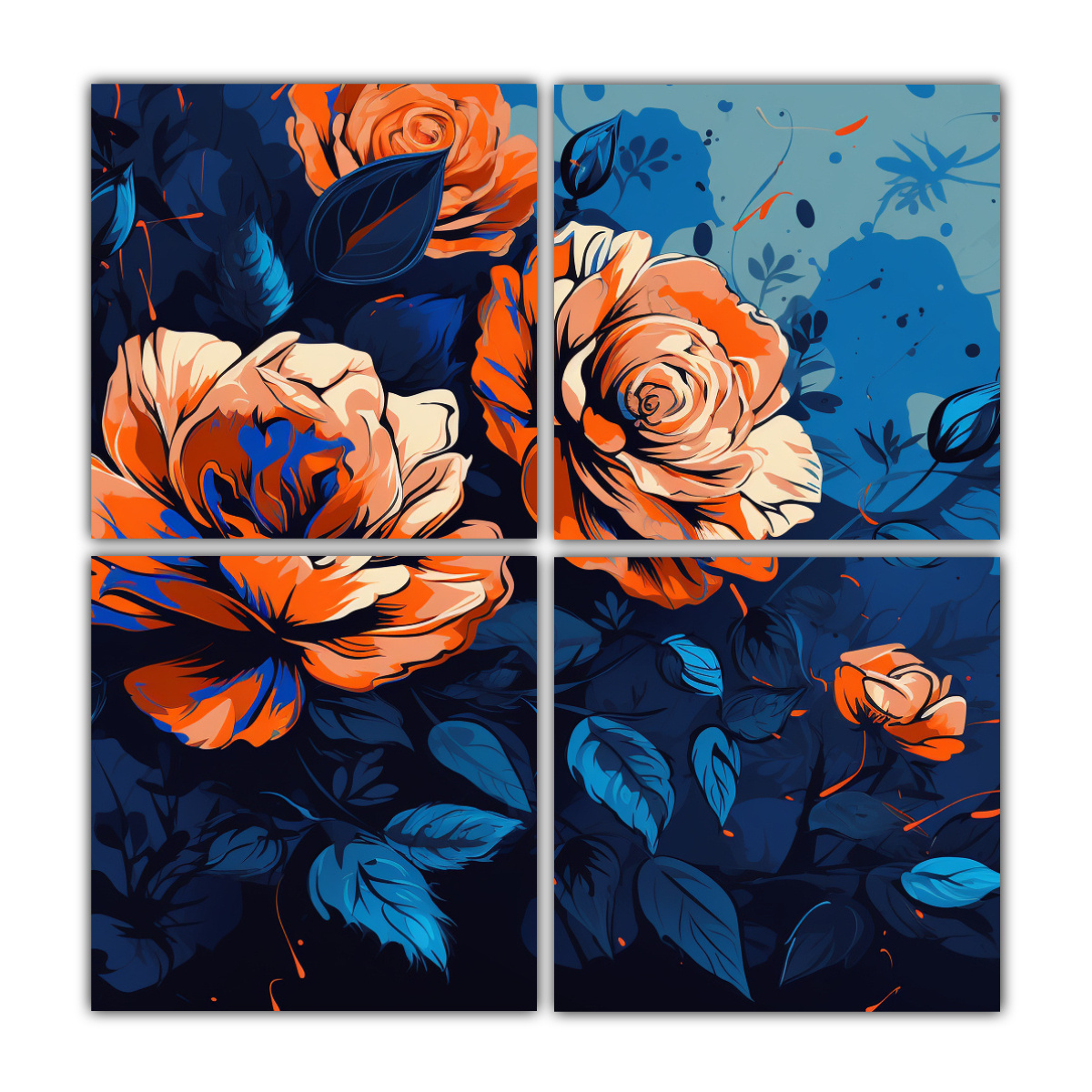 CUADROS DIBUJO ARMONIA EN NARANJA Y AZUL 60X60 CM - 1