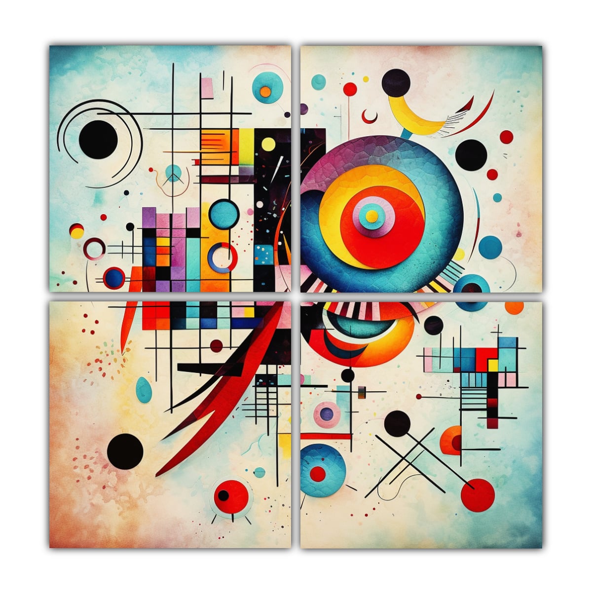 CUATRO TELAS EN BASTIDOR ABSTRACTO EQUILIBRIO 40X40 CM