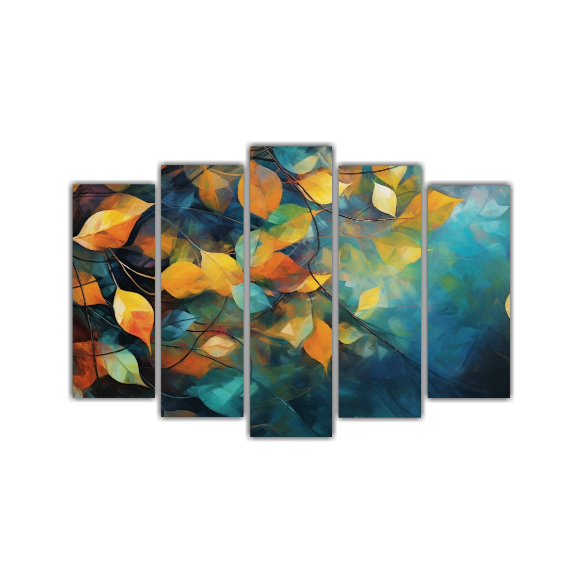 PINTURA ABSTRACTA DE HOJAS SOPLANDO, SIMETRÍA 100X65 CM - 1