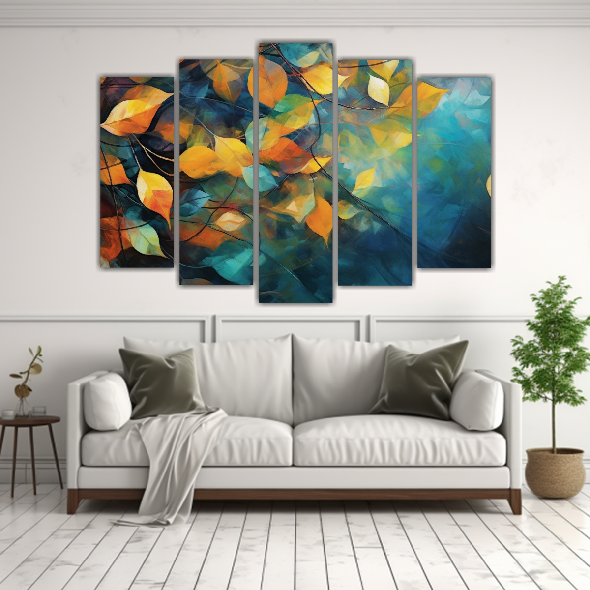 PINTURA ABSTRACTA DE HOJAS SOPLANDO, SIMETRÍA 100X65 CM - 2