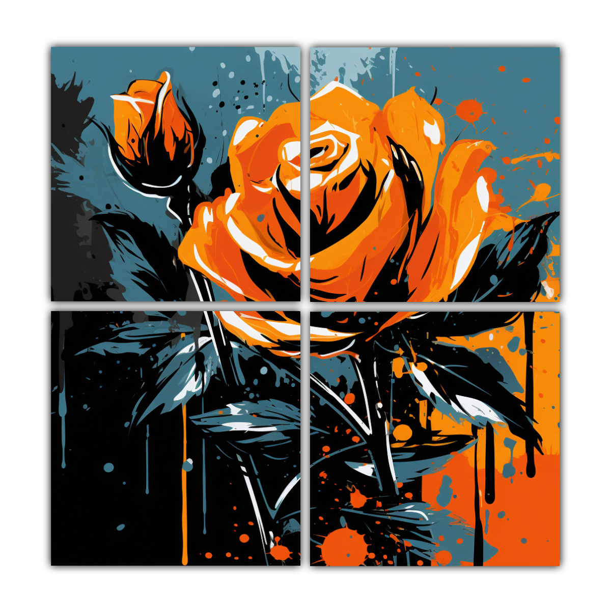 CUATRO LIENZOS MODERNOS EN COLORES NARANJA Y 120X120 CM - 1