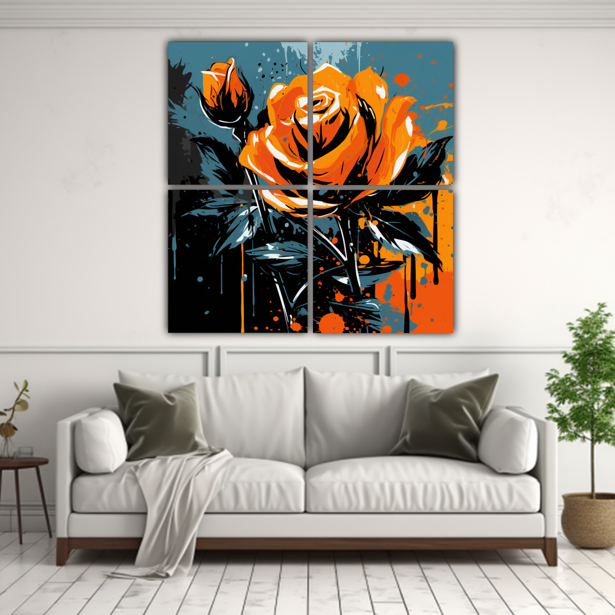 CUATRO LIENZOS MODERNOS EN COLORES NARANJA Y 120X120 CM - 2