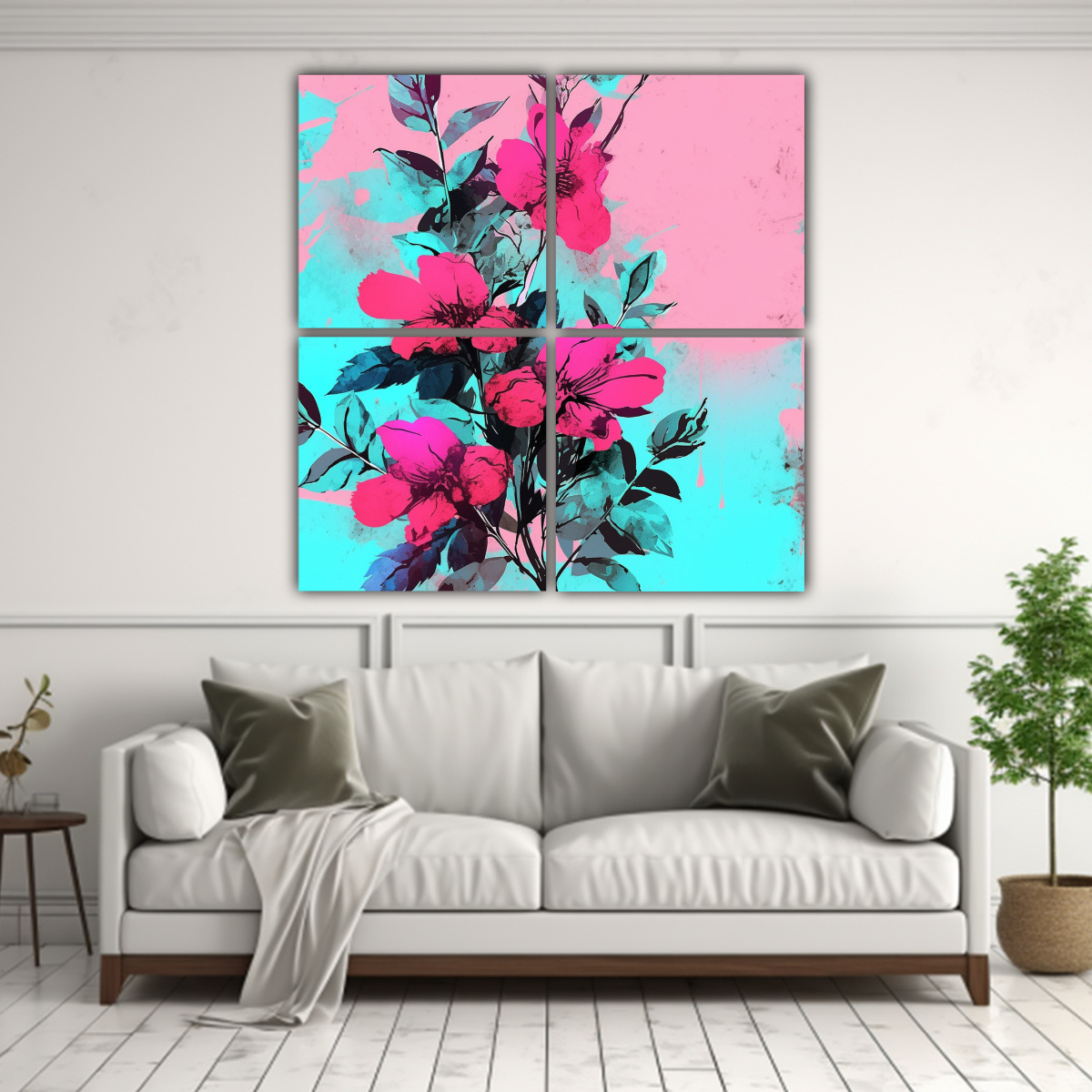 CUATRO CUADROS CONCEPTUALES TEMÁTICOS TURQUESA Y 80X80 CM - 2