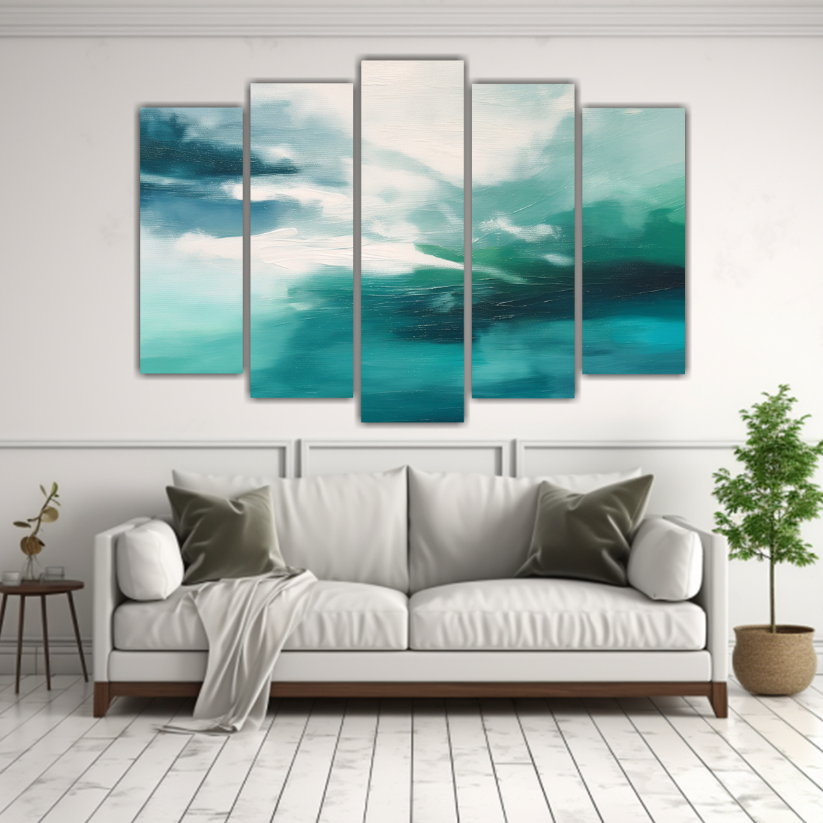 CUADRO ABSTRACTO DE TONOS AZULES DEL OCÉANO EN 225X150 CM - 2