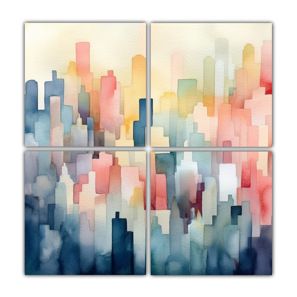CUATRO CUADROS TONOS REFINADO PAISAJE URBANO 140X140 CM - 1