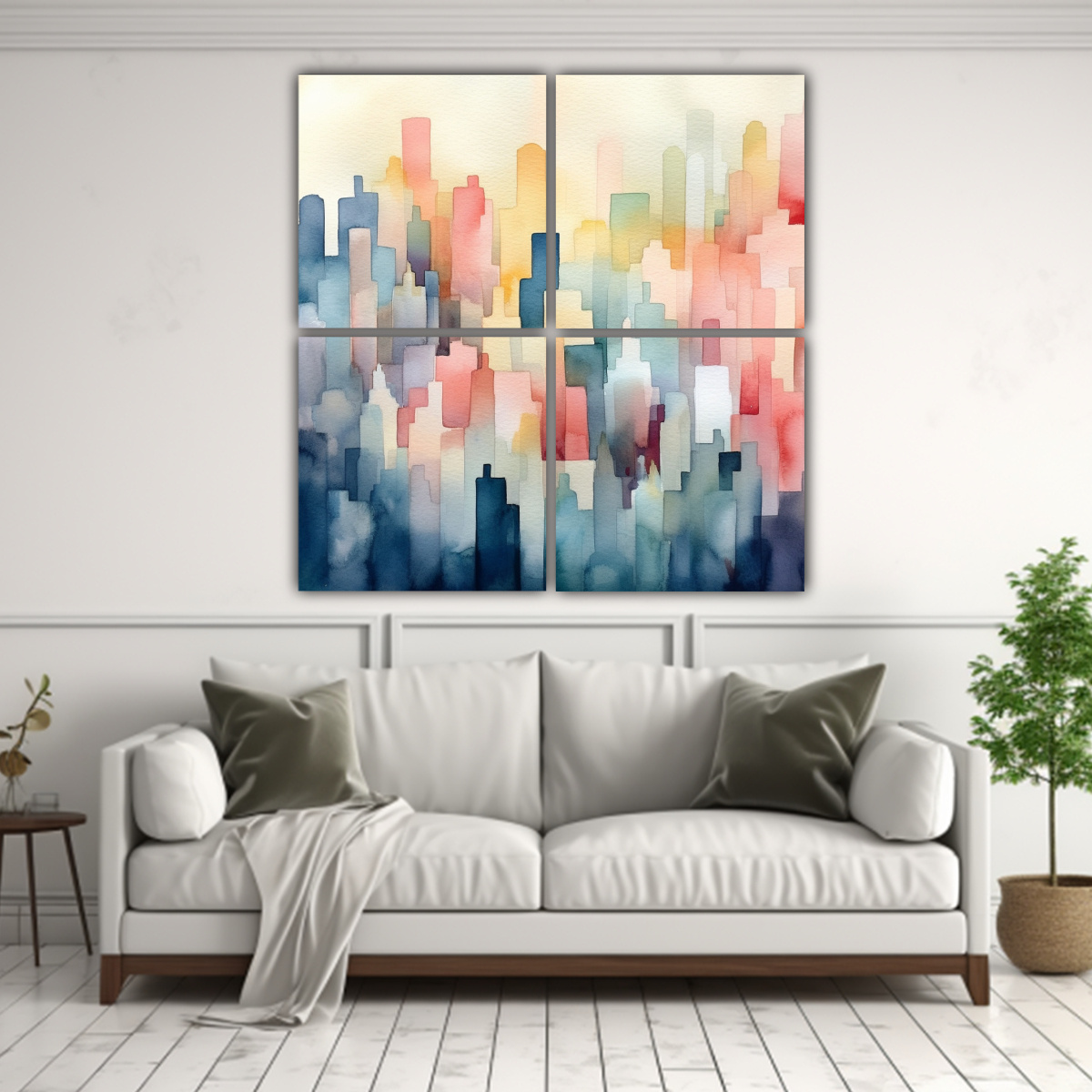 CUATRO CUADROS TONOS REFINADO PAISAJE URBANO 140X140 CM - 2