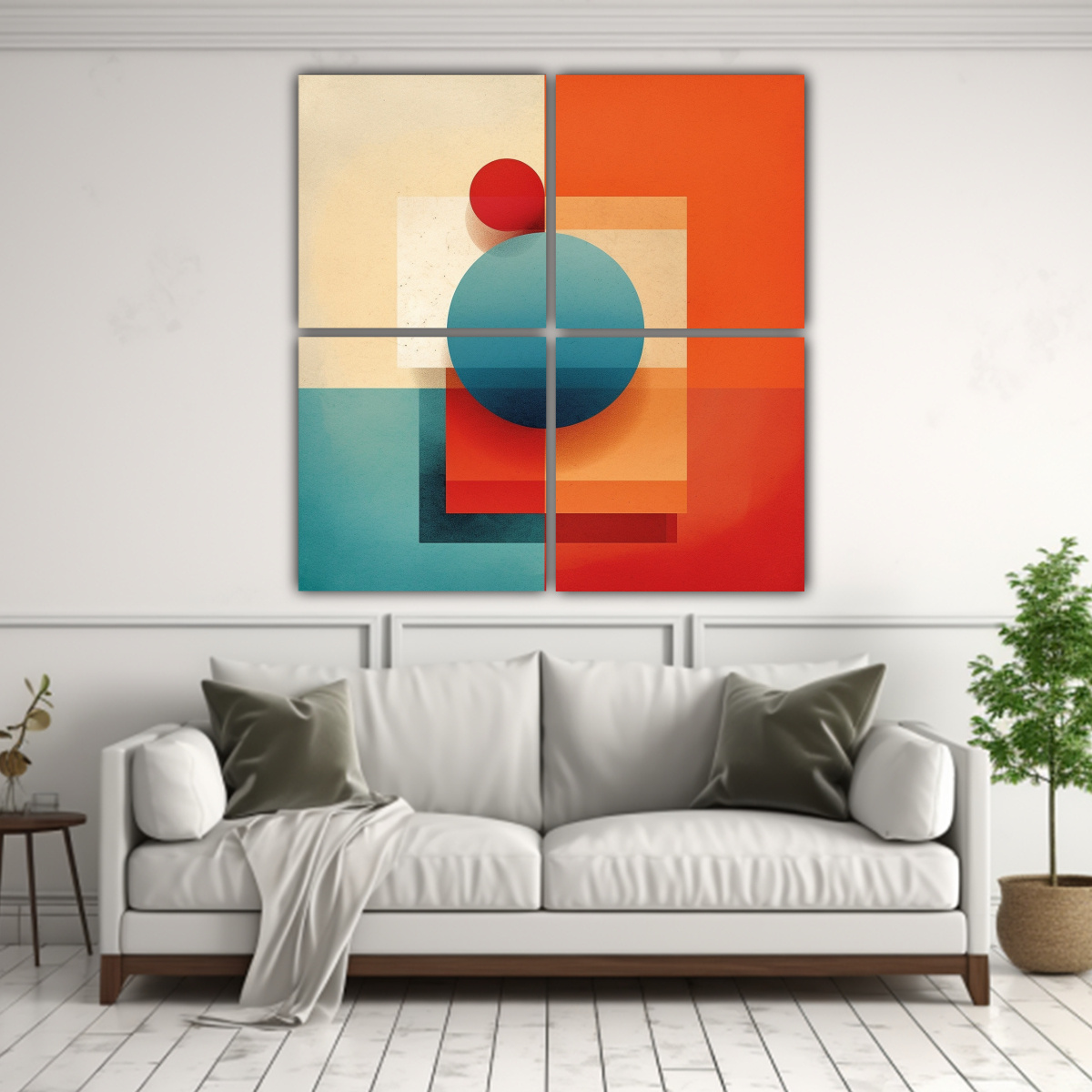 CUADRO ACUARELA COMBINACIÓN GEOMÉTRICA AZUL 100X100 CM - 2