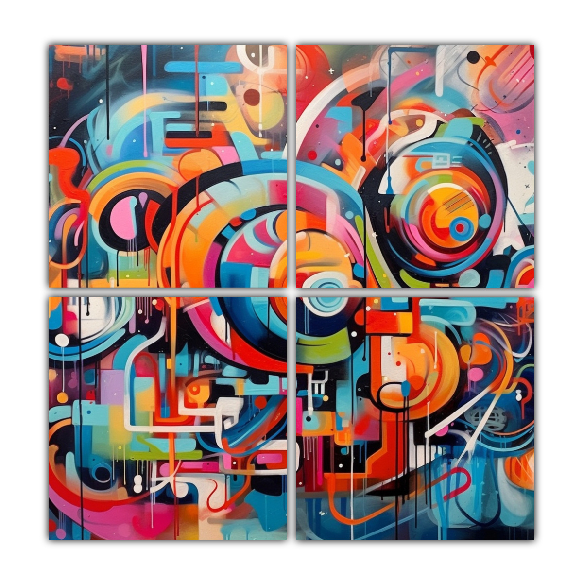 CUATRO OBRAS DE ARTE DE PARED ABSTRACTAS POP ART 60X60 CM - 1