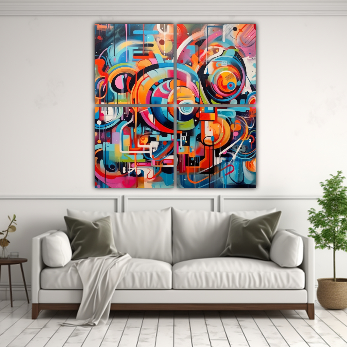 CUATRO OBRAS DE ARTE DE PARED ABSTRACTAS POP ART 60X60 CM - 2