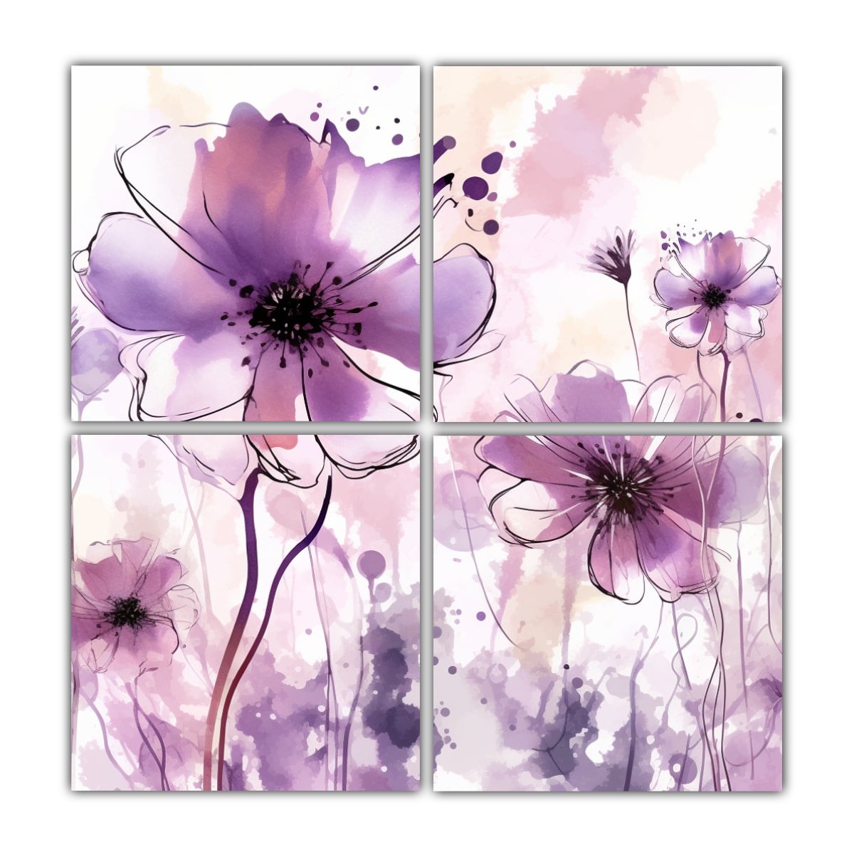 PINTURAS DE PARED: FLORES SILVESTRES MORADAS 120X120 CM - 1