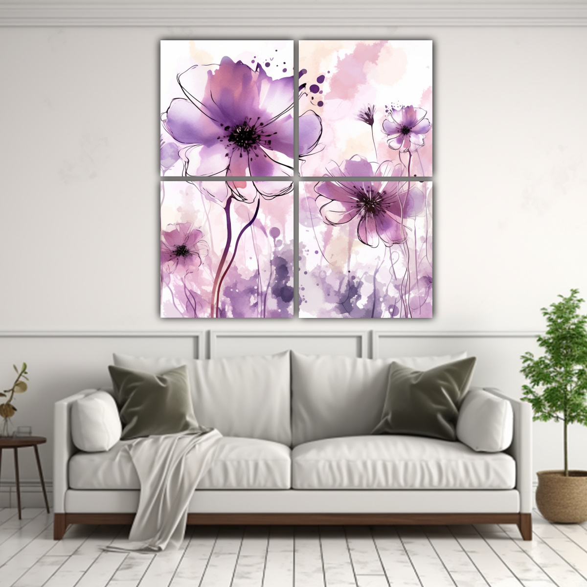 PINTURAS DE PARED: FLORES SILVESTRES MORADAS 120X120 CM - 2