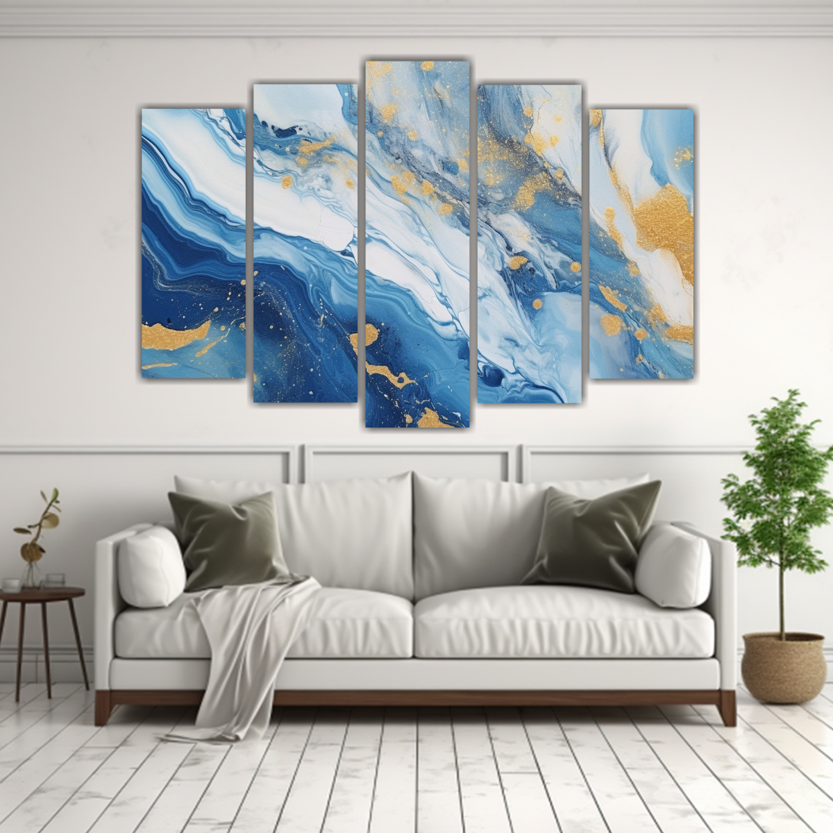CUADRO ABSTRACTO AZUL Y DORADO CON TEXTURA 125X75 CM - 2