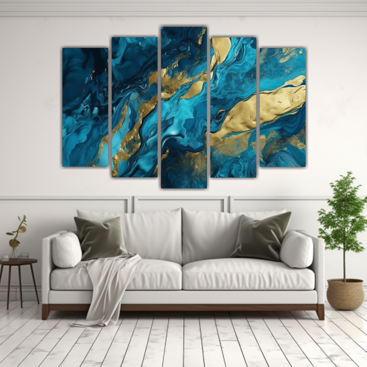 PINTURA ABSTRACTA AZUL LÍQUIDO CON LÍNEA 150X100 CM - 2