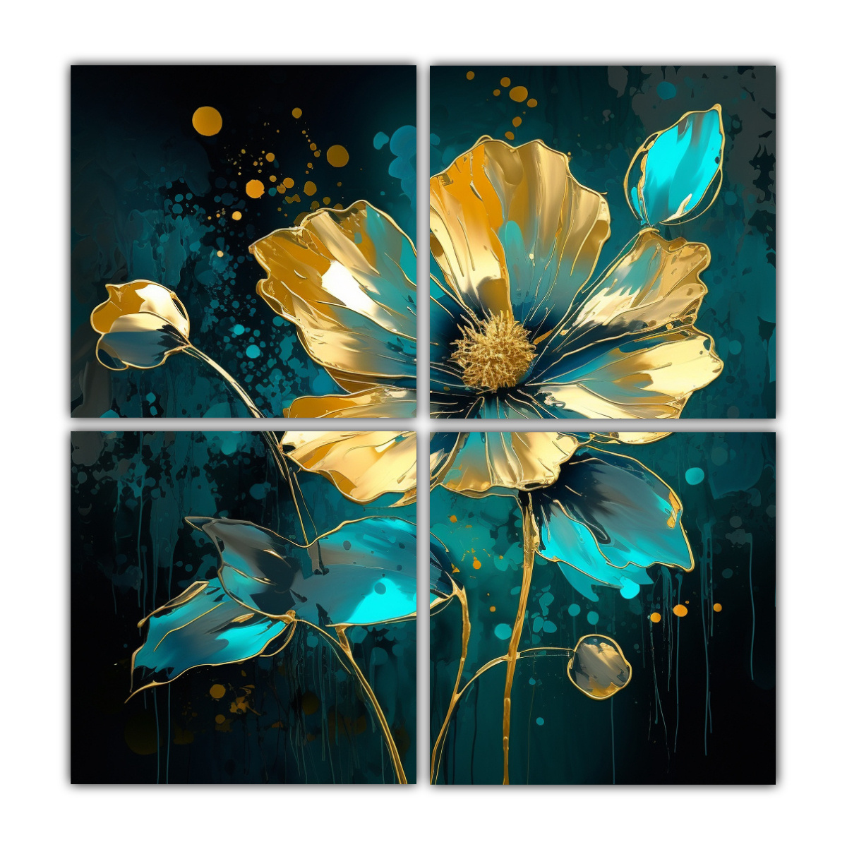 CUADROS DECORATIVOS TURQUESA Y DORADO ATMOSFERA 120X120 CM - 1