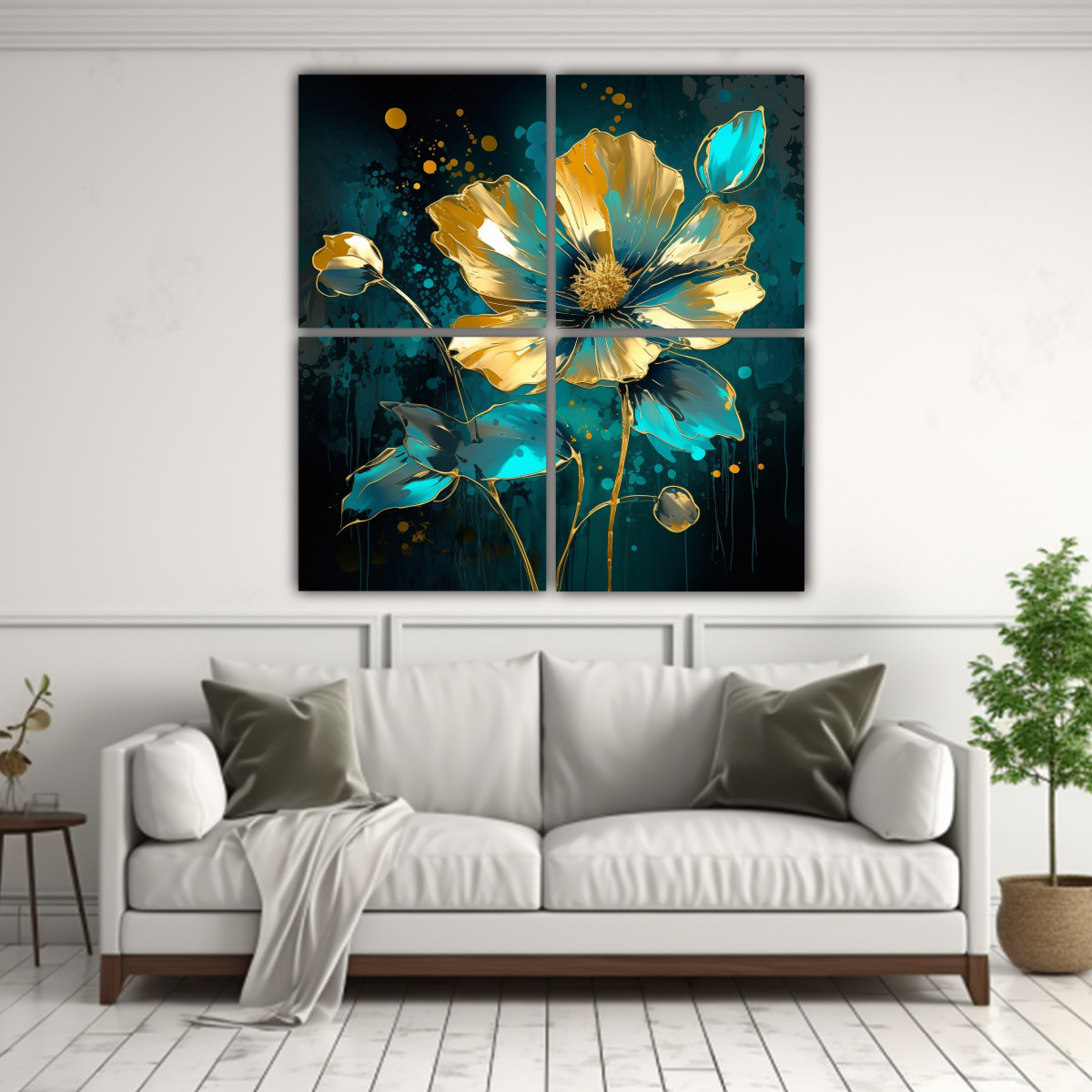 CUADROS DECORATIVOS TURQUESA Y DORADO ATMOSFERA 120X120 CM - 2