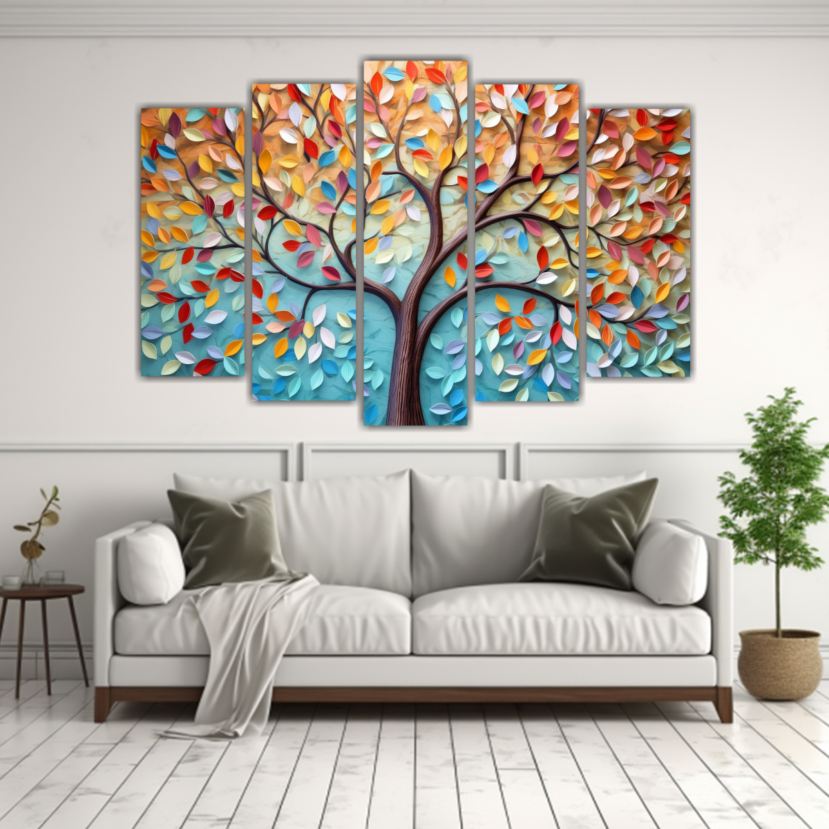 CUADRO EXCLUSIVO DE ÁRBOL COLORIDO CON HOJAS EN 150X100 CM - 2