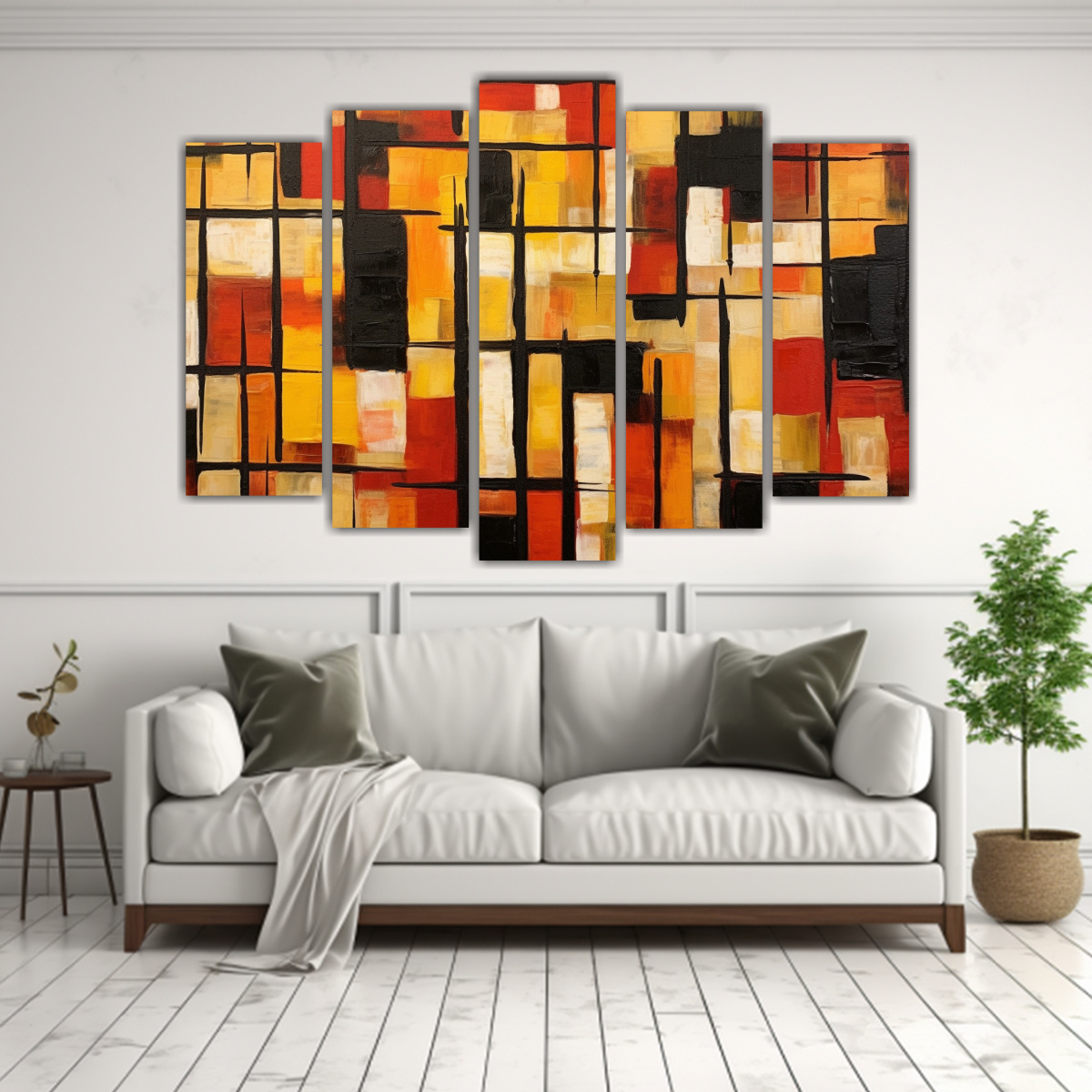 PINTURA GRANDE DE RAYAS ROJAS AMARILLAS MARRONES 150X100 CM - 2