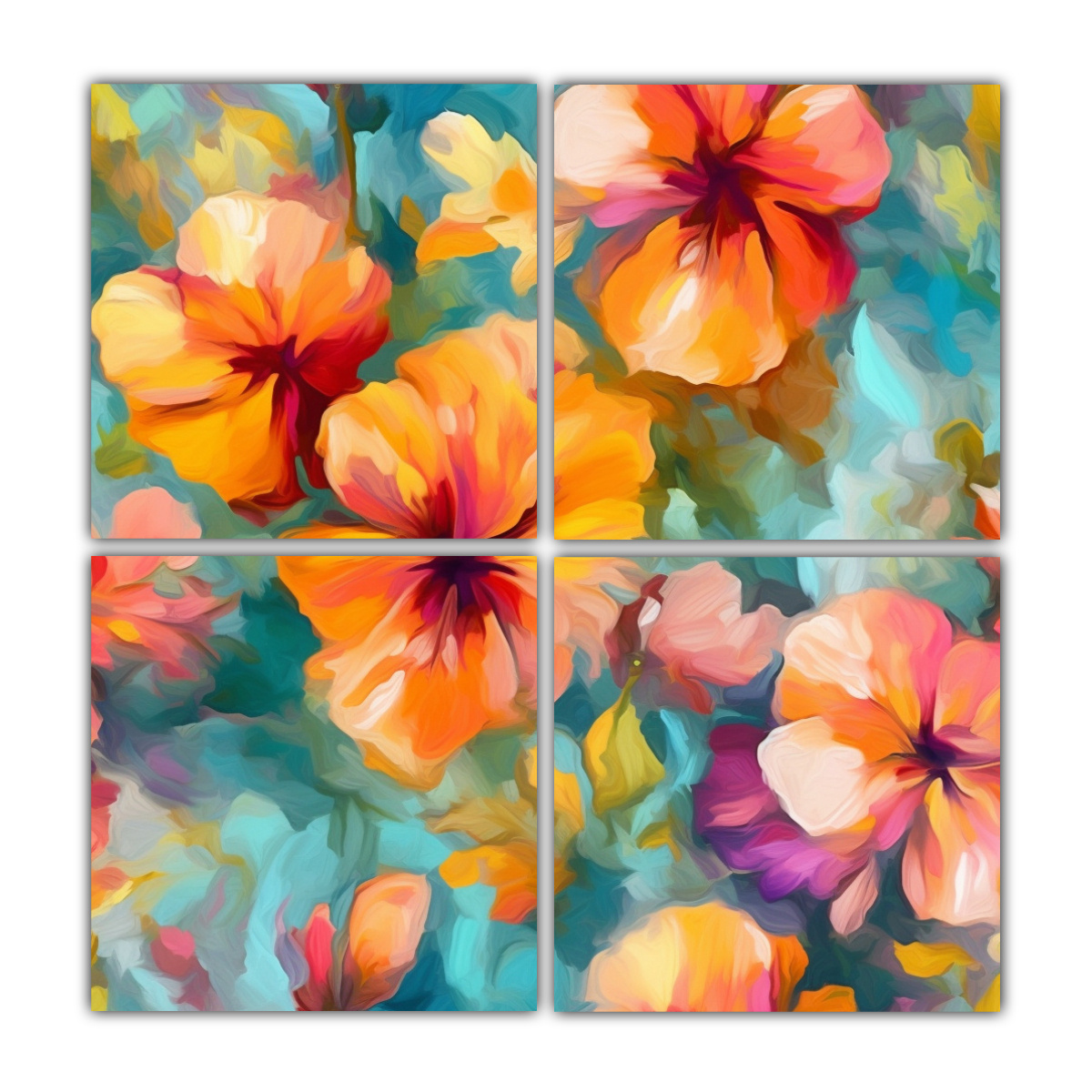 PINTURA AL ÓLEO DE FLORES DE VERANO VIBRANTES EN 200X200 CM - 1