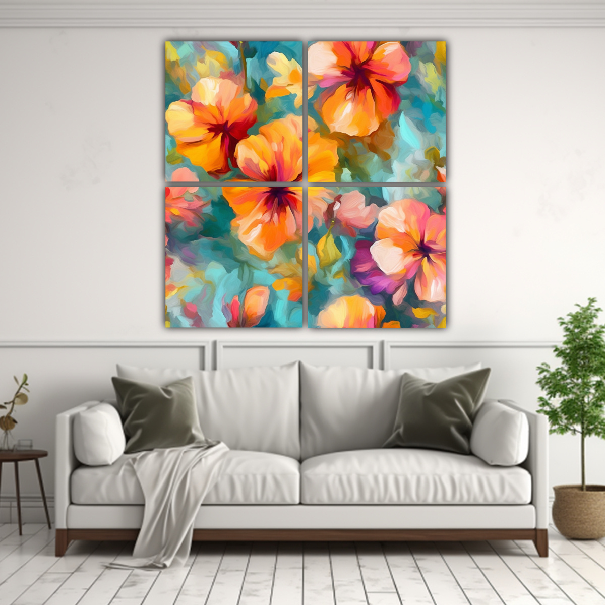 PINTURA AL ÓLEO DE FLORES DE VERANO VIBRANTES EN 200X200 CM - 2