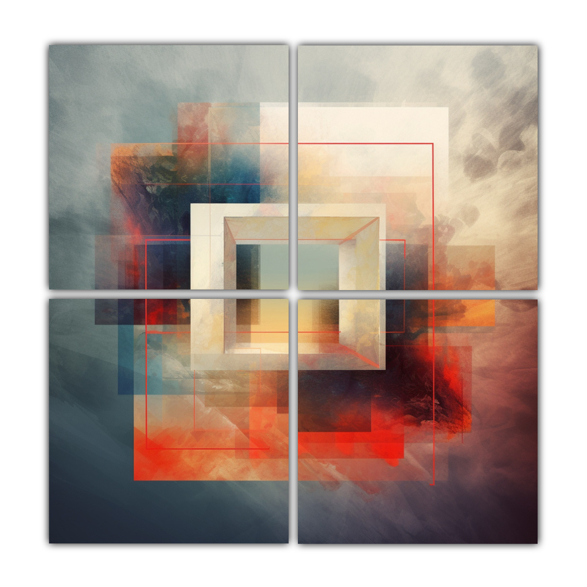 CUATRO PINTURAS CALIDOS BAÑO ABSTRACTO PARA 40X40 CM - 1