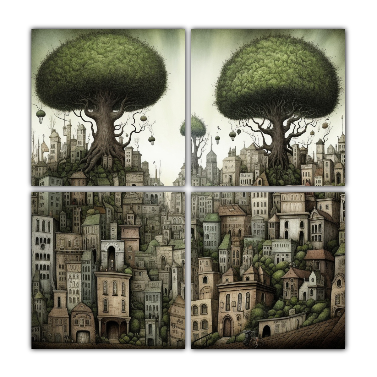 4 PINTURAS DE INTERIORES ILUSTRADOS CON VIDA DE 160X160 CM - 1