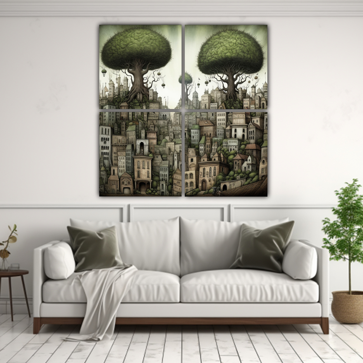 4 PINTURAS DE INTERIORES ILUSTRADOS CON VIDA DE 160X160 CM - 2