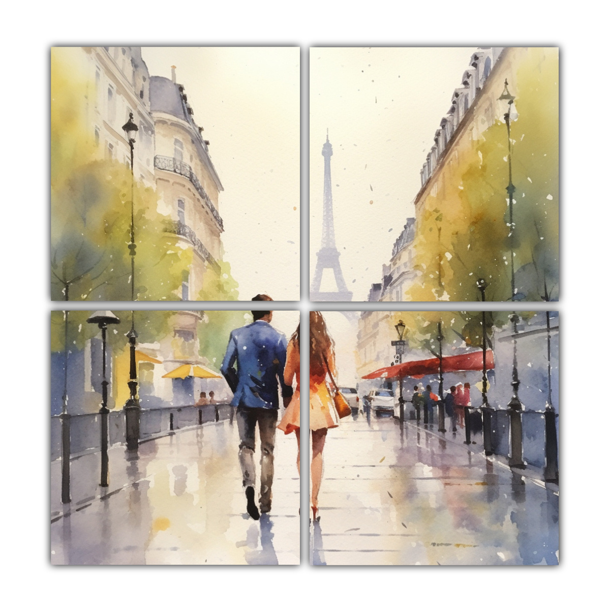 CUATRO TELAS SUBLIMADAS ÉPOCA PASEANDO EN PARÍS 180X180 CM - 1